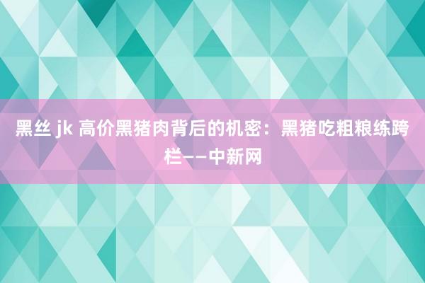 黑丝 jk 高价黑猪肉背后的机密：黑猪吃粗粮练跨栏——中新网