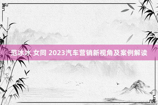 范冰冰 女同 2023汽车营销新视角及案例解读